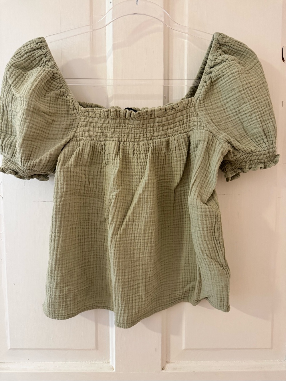 J. Crew Sage Green Puff Sleeve Square Neck Blouse